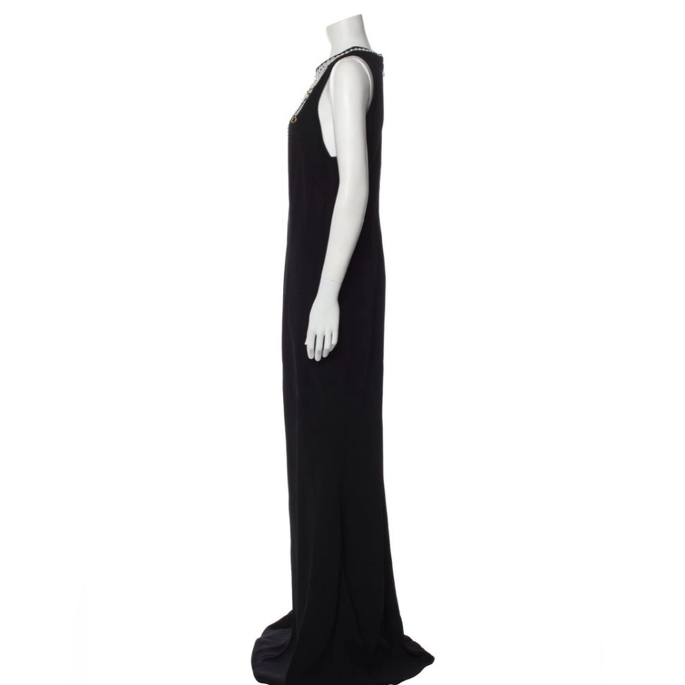 Oscar de La Renta black evening gown with cascading pearl necklace detail - Picture 3 of 4